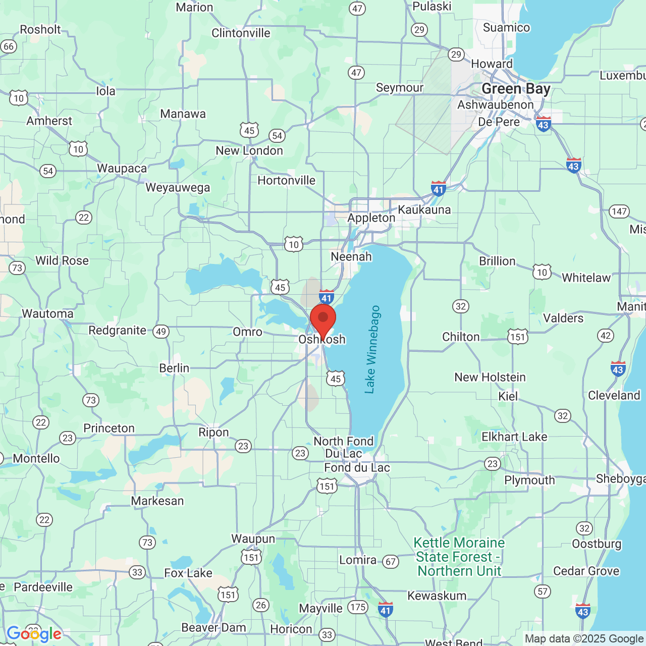 Google map image of our location in 125 Church Ave Oshkosh, WI